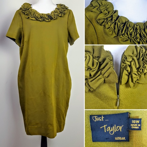 Just Taylor Dress Olive Green Ruffle 